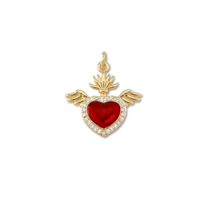 Metal TQ lat&oacute;n colgante coraz&oacute;n con ala Dorado-rojo