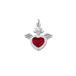 Metal TQ lat&oacute;n colgante coraz&oacute;n con ala Plata-rojo