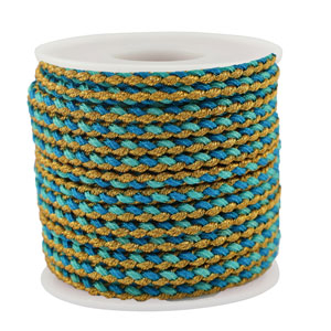 Cord&oacute;n trenzado trendy 3mm Turquesa-azul-dorado