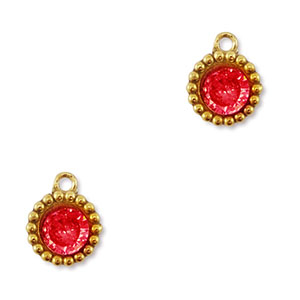 Colgantes Acero Inox zirc&oacute;n redondos Dorado-rojo