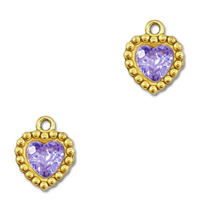 Colgantes Acero Inox zirc&oacute;n coraz&oacute;n Dorado-p&uacute;rpura