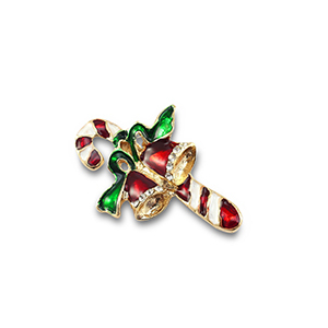 Broches bast&oacute;n de caramelo con campanas navide&ntilde;as Dorado-rojo-verde-blanco