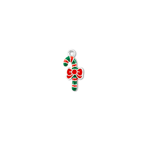 Colgantes met&aacute;licos bast&oacute;n de caramelo navide&ntilde;o Plateado-verde-rojo