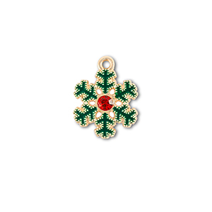 Colgantes met&aacute;licos zirconia copo de nieve Dorado-verde-rojo