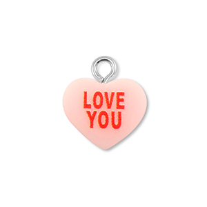 Colgantes de resina coraz&oacute;n "LOVE YOU" Rosa claro-rojo