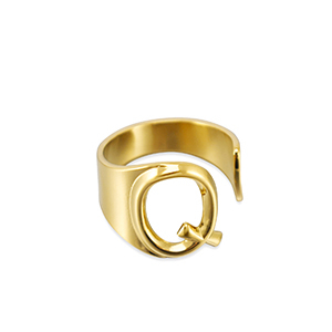Anillos Acero Inox letra Q Dorado
