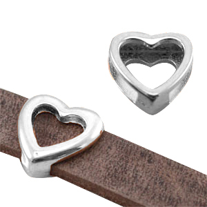 Correderas met&aacute;licas DQ coraz&oacute;n (para cuero DQ plano 10mm) plata vieja (sin n&iacute;quel)