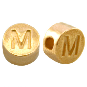 Abalorios letras met&aacute;licos DQ M Dorado (sin n&iacute;quel)
