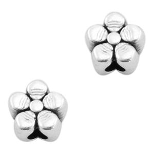 Abalarios met&aacute;licos DQ flor 4mm Plata vieja (sin n&iacute;quel)