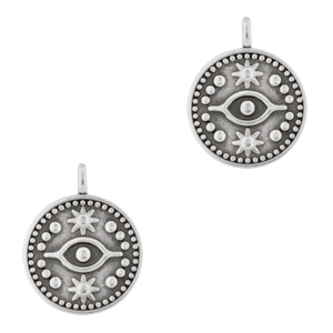 Colgantes met&aacute;licos DQ ojo 15mm Plata vieja (sin n&iacute;quel)