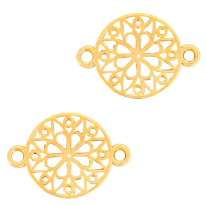 Colgantes met&aacute;licos DQ entrepieza redonda flor 15mm Dorado (sin n&iacute;quel)