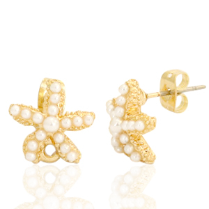 Fornituras met&aacute;licas DQ pendiente perla estrella de mar con anilla Dorado (sin n&iacute;quel)