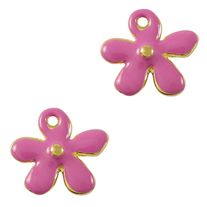 Colgantes met&aacute;licos DQ flor Dorado-rosa magenta (sin n&iacute;quel)
