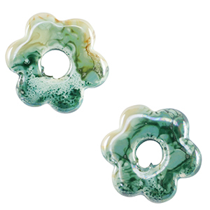 Abalorios de cer&aacute;mica griega DQ flor Verde ola del mar-marr&oacute;n