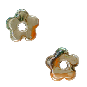 Abalorios de cer&aacute;mica griega DQ flor Verde claro-naranja