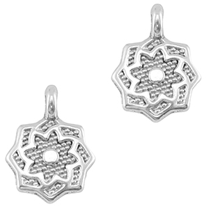 Colgantes met&aacute;licos DQ flor Plata vieja (sin n&iacute;quel)