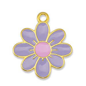 Colgantes met&aacute;licos DQ flor Lila-Rosa claro-Dorado (sin n&iacute;quel)