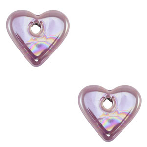 Abalorios de cer&aacute;mica griega DQ coraz&oacute;n Morado