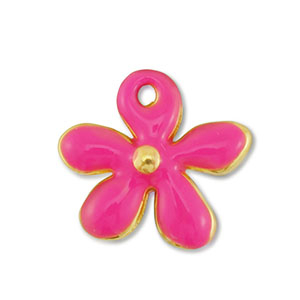 Colgantes met&aacute;licos DQ flor Dorado-fucsia (sin n&iacute;quel)
