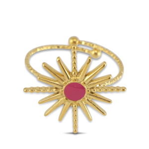 Anillos Acero Inox esmalte estrella Dorado-rosa oscuro