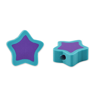 Abalorios de pol&iacute;meros estrella P&uacute;rpura-azul turqueza