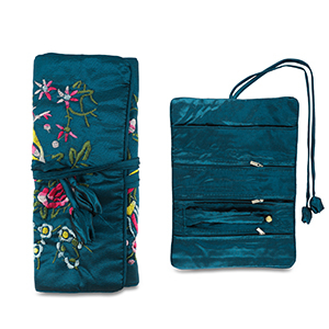 Estuche de joyas para viaje con flores Azul verdoso