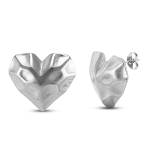 Pendientes Acero Inox coraz&oacute;n Plateado