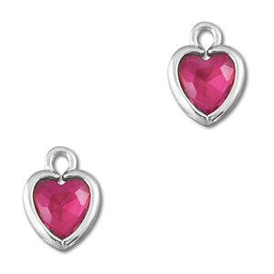 Colgantes de cristal coraz&oacute;n Rosa oscuro-plateado