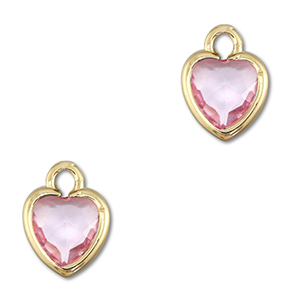 Colgantes de cristal coraz&oacute;n Rosa claro-dorado