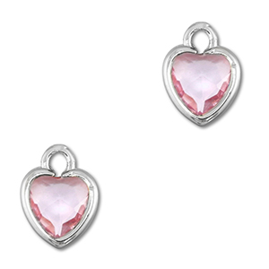 Colgantes de cristal coraz&oacute;n Rosa claro-plateado