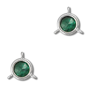 Entrepieza de cristal redondos Verde esmeralda-plateado