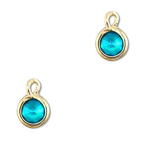 Colgantes de cristal redondos Azul aquamarina-dorado