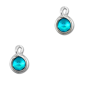 Colgantes de cristal redondos Azul aquamarina-plateado