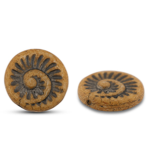 Abalorios Checos fossil shell 18mm Marr&oacute;n camel-antracita