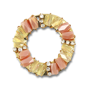 Colgantes faceteados redondos Rosa melocot&oacute;n AB-transparente AB-dorado