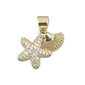 Metal TQ lat&oacute;n colgante estrella de mar con conchas Dorado