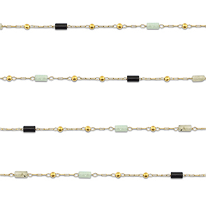 Fornituras Acero Inox cadena jasseron Mezcla de piedras naturales tubo Dorado-negro-gris