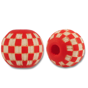 Abalorios de madera redondos 10mm con patr&oacute;n Rojo-natural