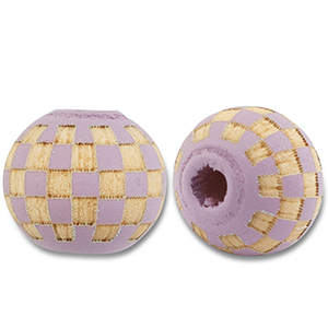 Abalorios de madera redondos 10mm con patr&oacute;n P&uacute;rpura claro-natural
