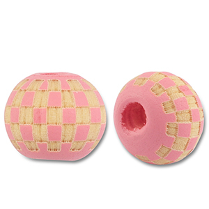 Abalorios de madera redondos 10mm con patr&oacute;n Rosado-natural