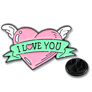 Pins coraz&oacute;n con ala "I love you" Rosa-verde-blanco
