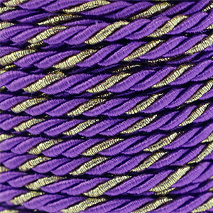 Cord&oacute;n trendy espiral 3mm P&uacute;rpura-dorado