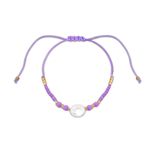 Pulsera tobillera trendy abalorios mixtas P&uacute;rpura-blanco-dorado