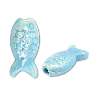 Abalorios de cer&aacute;mica griega DQ pez Azul claro