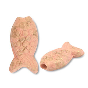 Abalorios de cer&aacute;mica griega DQ pez Rosa-dorado
