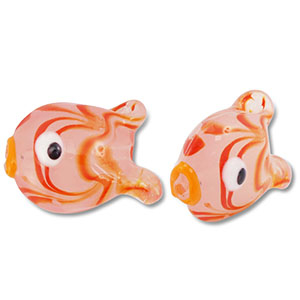 Abalorios de vidrio pintados a mano pez Rojo coral-naranja