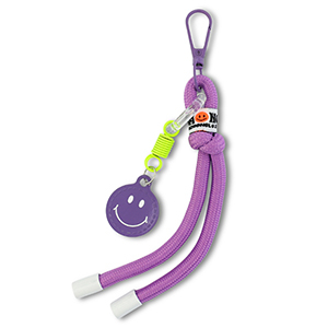 Llavero Smiley con cuerda P&uacute;rpura-amarillo ne&oacute;n-blanco