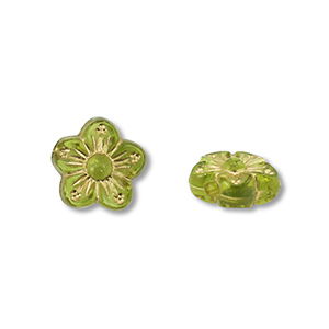 Abalorios acr&iacute;licos flor Verde oliva-dorado