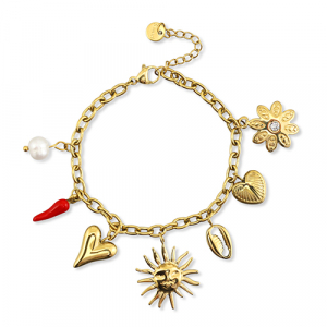 Pulseras Acero Inox con colgante verano Dorado-rojo-blanco