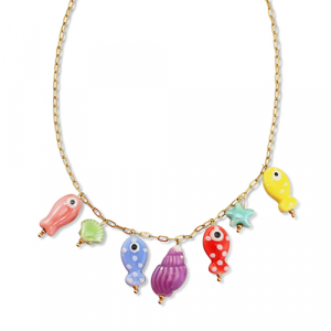 Cadenas Acero Inox con colgante pez Dorado-multicolor